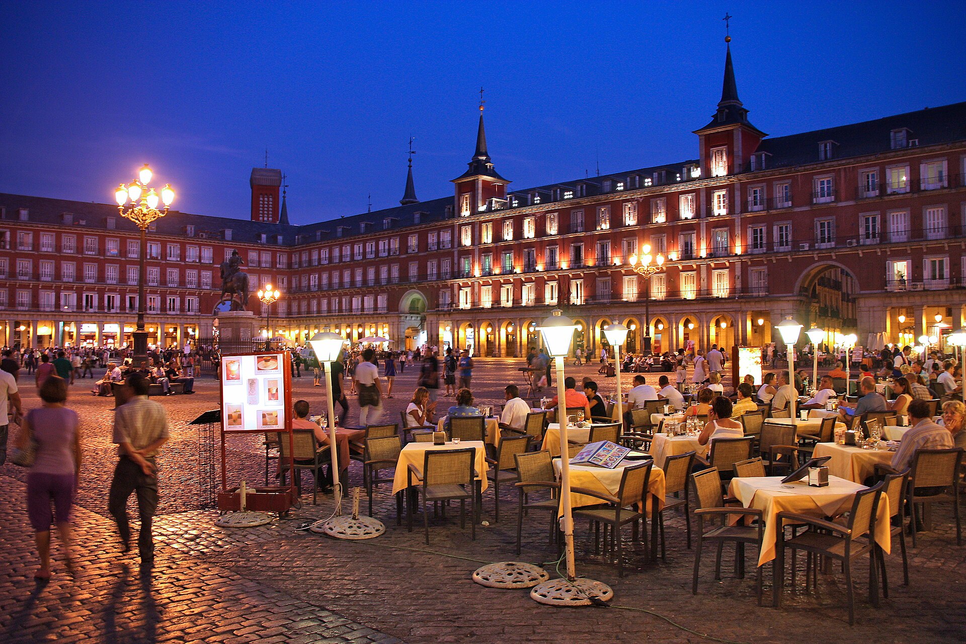Spanish plaza evening people
